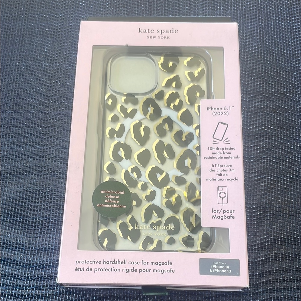 Kate Spade Leopard Print iPhone 13 & 14 Case - Gold and Black